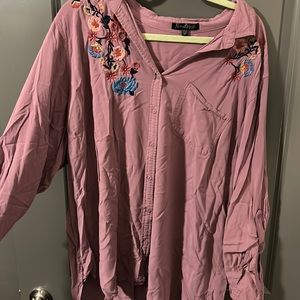 Purple Blouse with Embroidered Flowers